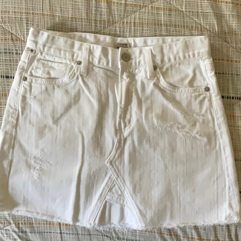 Citizens of Humanity White Distressed Denim Mini Skirt